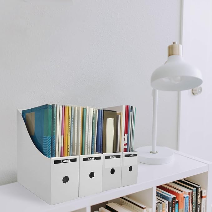 Limitliho 24 Pack White Cardboard Magazine File Holder for Desk, Shelves, Office or Home, Vertical Book Bins for Classroom and Library Use, 10.6'' H×10.2'' L ×3.5''W Folder Organizer Box
