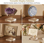 12 Pcs Crystal Display Stand, 2 x 2 x 3.5 Inch Gold Rock Crystal Stand with Acrylic Base Adjustable Metal Arm Display Stands for Mineral, Agate, Geode, Picture