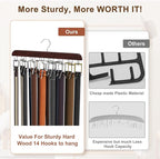 Belt Hanger for Closet, Sturdy Wood Belt Rack Closet Accessories with 14 Hooks Belt Organizer for Closet Organizers and Storage Max 42 Belts-Mahogany 2 Pack