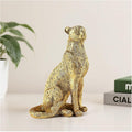 Cheetah Statue for Home Decor, 8" Resin Sitting Leopard Sculpture, Gold Desktop Decoration for Living Room, Dining Room, Office,Shelves, Tv Stand, Coffee Table or Entry Way