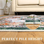 U'Artlines Washable Boho Area Rug, 2x3 Small Soft Non Slip Vintage Doormat for Indoor Front Door Green Mat Carpet for Entryway Kitchen Bathroom Bedroom