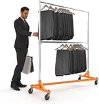 Econoco Commercial Garment Rack - Rolling Clothes Rack, Heavy Duty (Z Rack with Add On Hang Bar, Orange)