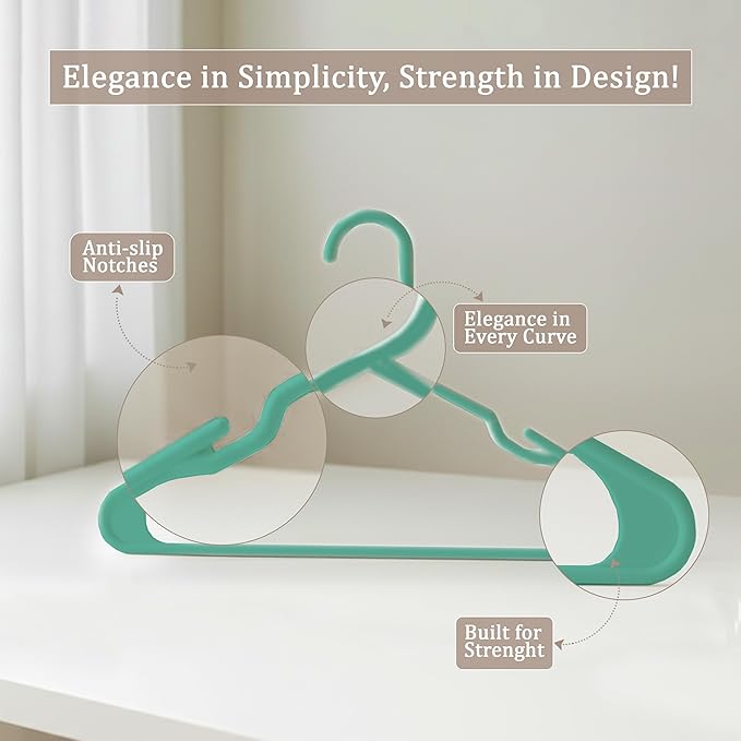 Utopia Home Plastic Hangers 50 Pack, Space Saving Plastic Clothes Hangers for Adults with Built-in Strap Hooks, Essential for Shirts, Pants, Skirts & Coats (Aqua)