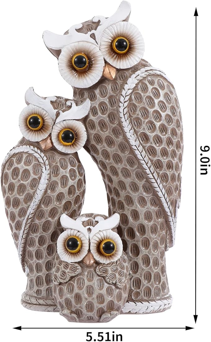 Cute Family of Three owl Figurines Home Décor Owl Statues Décor for Shelf Gifts Decoration for Birds Lovers Home,Office, Bookself