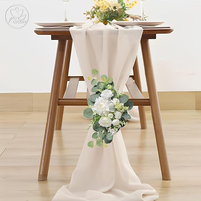 Odouzy Artificial Wedding Arch Flowers for Wedding Sign,Set of 2 for Wedding Welcome Ceremony Sign,Faux Floral Swags,Wedding, Banquet and Reception Backdrop Floral Decoration (White)
