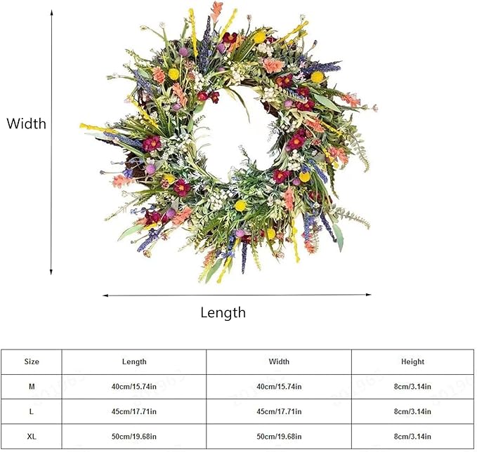 20 Inch Summer Wreaths for Front Door, Artificial Daisy Wildflower Lavender Front Door Wreath Spring,Green Eucalyptus Wreath for Window Wall Farmhouse Home Decor Porch Outdoor