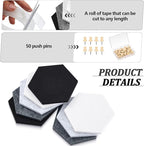Mindsoft 16 Pcs Hexagon Cork Board for Walls with 50 Wooden Push Pins 6.7 x 5.9 in Felt DIY Tiles Notice with Nano Tape Hanging Bulletin Board for Home Photo Office Memo Note(Grey)