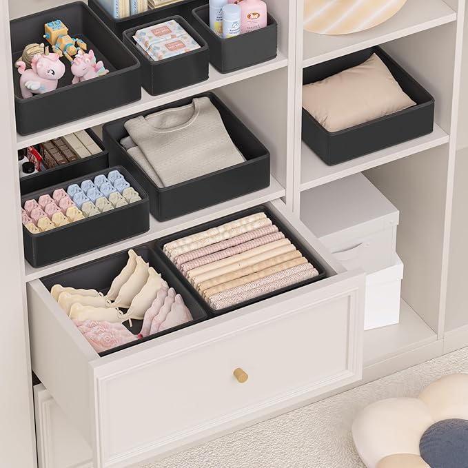 Vegan Leather Drawer Organizers,16 Pack Makeup Storage boxes,Vanity Drawer Luxury upgrade,Bedroom fabric Drawers replacement,bathroom organization and storage Optimal solution