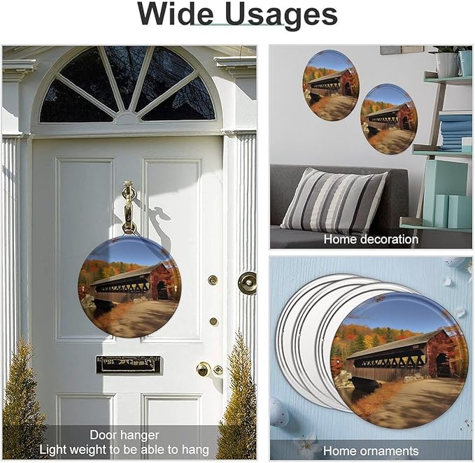 Wall Picture, with Albany Covered Bridge Printed Circular Iron Hanging Picture,Wall Art Decor,Home for Bedroom Living Room Bathroom Decor,Iron Painting 11.8X11.8 in