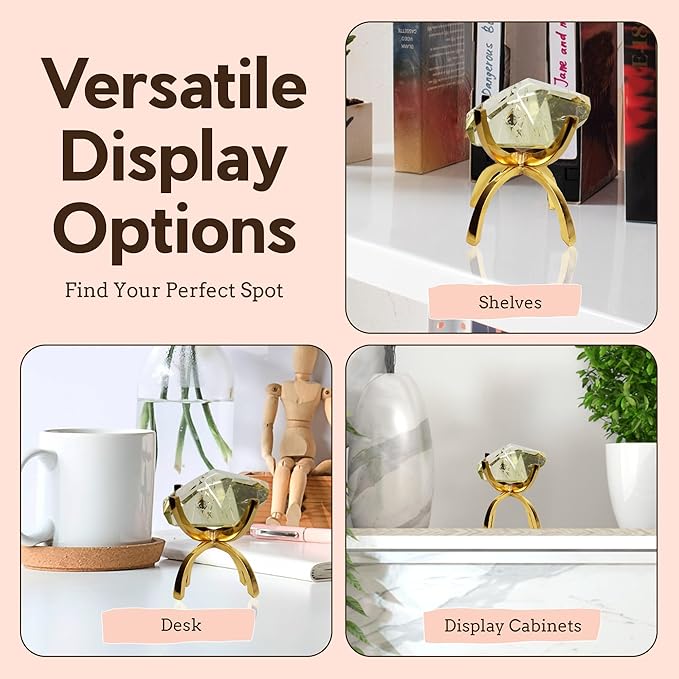 My Shelfie - Modern Brass-Coated Claw Rock Display Stand, Crystal Holder with Invertible Design, Crystal Display Holds Crystals From 2-3 Inches, Handmade Aluminum Rock Stands for Display, Large