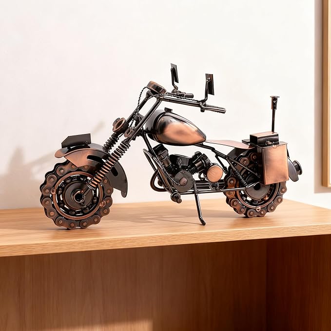 Motorcycle Gifts for Men & Women Riders, 11.8" Handmade Metal Motorcycle Model, Vintage Figurine & Desk Decor for Man Cave, Garage, Office & Home