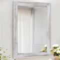 AAZZKANG Mirrors for Wall Rustic Wood Framed Hanging Mirror Decorative for Farmhouse Bedroom Bathroom Living Room Entryway Hallway Small White
