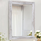 AAZZKANG Mirrors for Wall Rustic Wood Framed Hanging Mirror Decorative for Farmhouse Bedroom Bathroom Living Room Entryway Hallway Small White