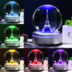 Movdyka 3D Crystal Ball Eiffel Tower Decor Statue Paris Gifts for Women Men, Laser Etched Eiffel Tower Snow Globes with Lamp Base, Paris Themed Bedroom Ornaments Party Decorations France Souvenirs
