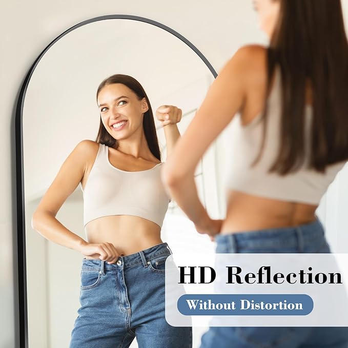 DUMOS Arched Full Length Floor Mirror, 65"x24" Full Body Standing Mirror with Aluminum Frame and Shatter Proorf Nano Glass, Modern Wall Hanging Leaning for Living Room, Home Decor, Black