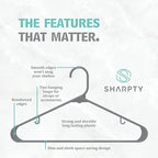 Sharpty Plastic Hangers Clothes Hangers for Clothing, Closet, Coats & Shirts - Durable, Thick, Tough & Space Saving - for Everyday Standard Use, Room Essentials & Basics - 20 Pack - Grey