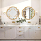Wall Mounted Mirror, Wooden Round Framed Mirror Large Irregular Wavy Hanging Decorative Mirrors for Living Room Bedroom and Entryway Home 20 Inch Decor