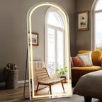 DUMOS Arched Full Length Mirror with Light, 26"x70" LED Floor Standing Mirror with 3 Color Lights & Wall Mounted for Bedroom, Dressing Room, Living Room, Bathroom