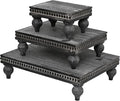 Swallowliving 3 Pcs Set Farmhouse Wood Risers for Display Decorative, Rustic Shabby Chic Tiered Tray for Kitchen Counter, Coffee Bar Table, Dining Room, Wooden Rectangle Beaded Pedestal Stand for Food, Black