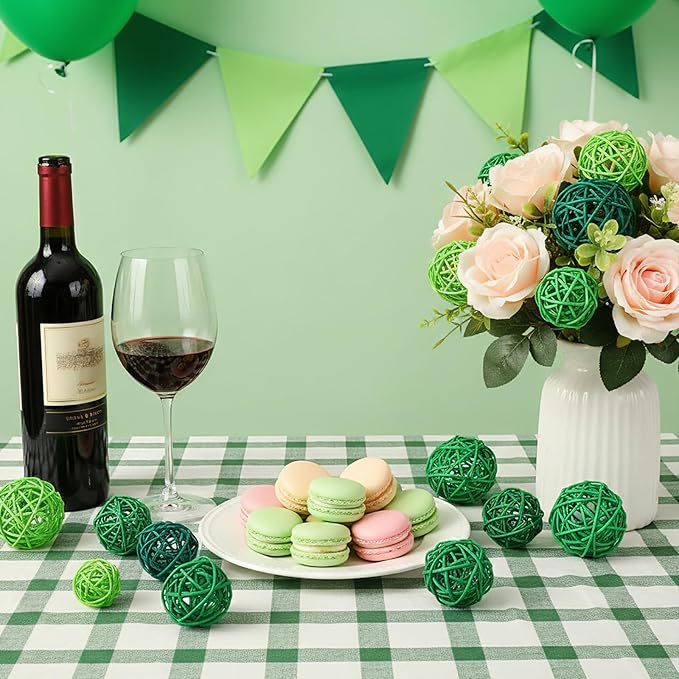 Patelai 36 Pcs Wicker Rattan Balls Decorative Balls for Vase Centerpiece Bowls Orbs Filler for Home Decor,4 Sizes(Dark, Grass Green, Fluorescent Green,2.4'',2'',1.6'',1.2'')