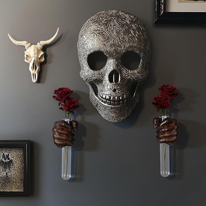 2 Pieces Wall Sculptures, Hands Vase Home Decor, Wall Mount Art Sculpture, Unique Wall Art Statue, Funky Flower Vase Decorations, Modern Eclectic Hanging Decor,Hands Statue (Wood(L+R))