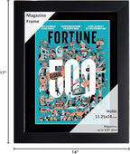 Creative Picture Frames 11.25 x 14 Magazine Frame with Full-Strength Glass, Holds Up To A 1/4" Thick Media with Installed Hangers for Easy Mounting, 12x15 Black Frame with Black Mat
