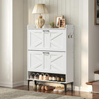 Shoe Storage Cabinet, Shoe Organizer with 2 Flip Drawers, Hidden Shoe Storage for Entryway, Freestanding Organizer with Open Storages, White SHWT9401