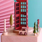 Natural Solid Wood Handcrafted Beech Wooden, Musical FigureTotoro/Carousel/Fairy/Ballerina Figurine,Rotating Hand Crank Mechanism Music Box,Musical Decorations (Telephone Booth)
