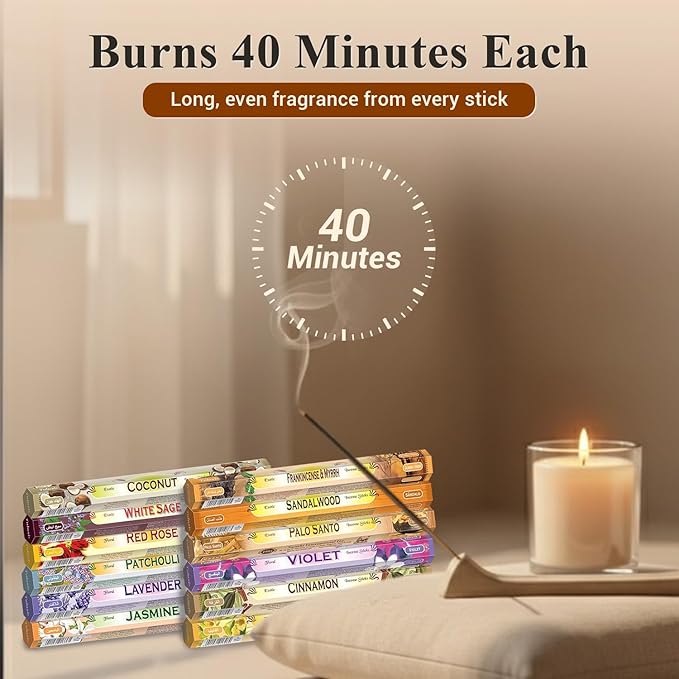 Tulasi Incense Sticks Pack of 12 Natural Scent (240 Sticks) Variety Fragrance of Coconut, White Sage, Red Rose, Palo Santo Lavender & Cinnamon etc, Ideal for Meditation & Positive Vibes