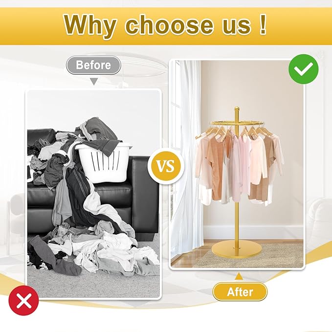Round Garment Rack, Floor Standing Rotatable Clothing Rack, Portable Retail Display stand for Hanging Clothes Bedrooms Boutiques Commercial Shop Laundry Room