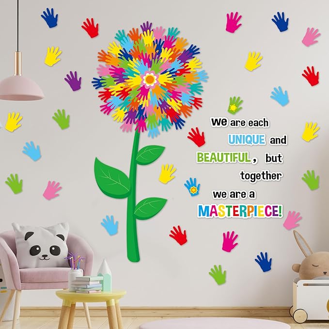gisgfim Classroom Bulletin Board Decoration Set Wall Door Decor Hands Tree Colorful Handprint Classroom Decorations for Kindergarten Preschool Elementary Middle School(We are Each Unique and...)