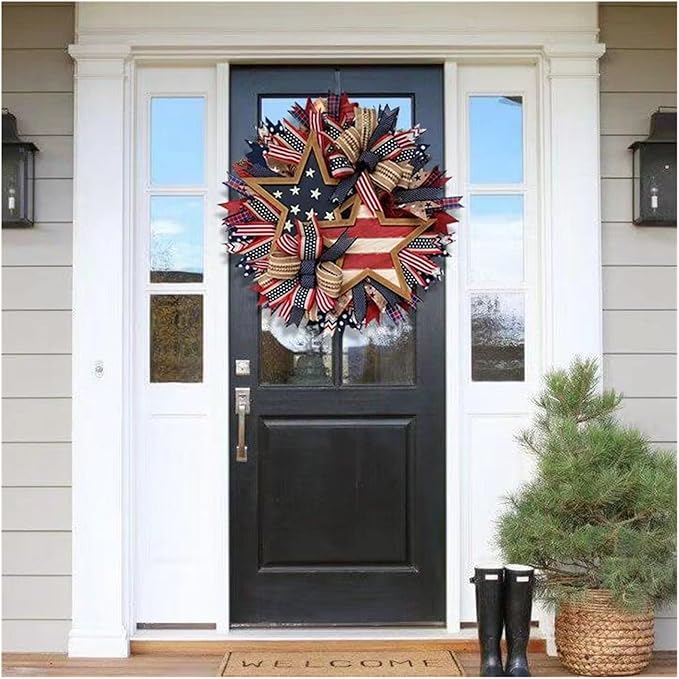 250th Anniversary Wreath for Front Door, USA 250th Anniversary Patriotic Wreath, Red White Blue America 250 Door Wreath, Handmade 250 Anniversary USA Wreath for Home Porch Wall Decor