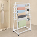 15 Tier Ribbon Holder Organizer Rack, Movable Scarf Towel Holder, Double-Sided Scarf Rack with Lockable Wheels, Floor Standing Ribbon Organizer for Craft Room Cake Shop Flower Store (White)