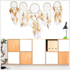 5 Pack Dream Catchers Sun Moon Design Large Handmade Boho Wall Hanging Ornament with Decorative Feathers for Boys Girls Bedroom Living Home Decoration (Brown)