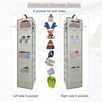 Large-Sized Hanging Shoe Organizer 10-Shelf, Sturdy Hanging Closet Organizer with 8 Side Pockets, Wider Hanging Shelves for Storage Shoes Clothes Jeans Shirts Toys, Beige