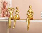 Quoowiit Gold Decor Thinker Statue Decor Book Shelf Decor, Abstract Statue Ornament Office Decor Modern Home Decor Decorations for Living Room Collectable Figurines Coffee Table Decor 3 Piece