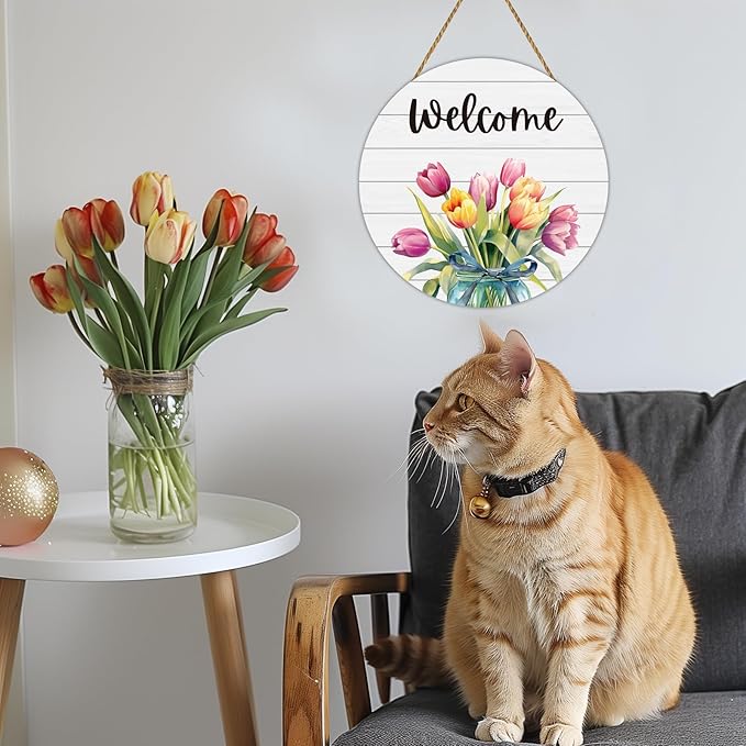 Spring Decorations for Home Spring Door Decor Mason Jar Tulip Wall Decor Wooden Tulip Wreaths for Front Door Hanger Welcome Sign for Porch Wall Indoor Home Decor (Tulip)