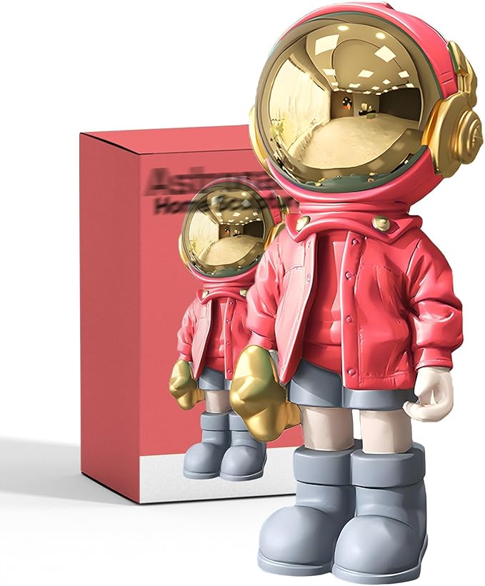 EZ4ENCE Astronaut Statues Spaceman Sculpture Modern Arts Bright Red Figurine Ornament Room Decor for Men,Home and Crafts Desktop Accessories Tabletop Decoration, Living Room, Office, Bookshelf…