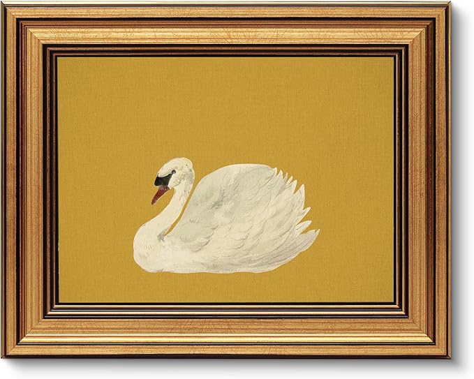VIYYIEA Vintage Gold Framed Wall Art for Living Room, Swan Canvas Prints Home Decor, Oil Painting Picture, Bedroom Wall Decor Gifts for Friends or Family -【Swan Yellow】-(10L x 8W)