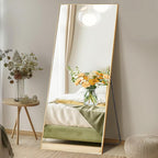 DUMOS 26"x68" Full Length Mirror with Stand, Floor Standing Aluminum Frame, Shatter-Proof Nano Glass for Bedroom, Living Room, Cloakroom – Modern Simple Home Decor,Can Be Hanging or Leaning, Gold