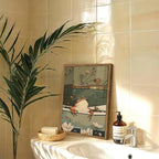 Funny Japanese Frog Bathroom Wall Art Whimsical Frog in Bathtub Wall Decor Painting Cute Animal Bathroom Poster Canvas Print Picture 16x24 inch Wood Framed