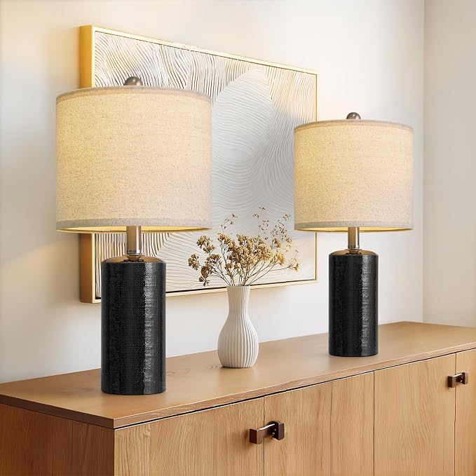 G-SAFAVA 20.5" Small Table Lamps for Living Room Lamp Set of 2 Ceramic Lamps for Bedroom Bedside Lamps Modern Boho Lamps for Night Stands Farmhouse Nightstand Lamp Side End Table Lamp, Black