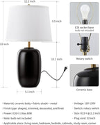 PUSU 22 Inch Black Ceramic Table Lamps Set of 2, Fabric Lampshade Living Room Office Desk lamp, E26 Socket Rotary Switch Lighting for Bedroom, Nightstand, Reading, Office, Study, Corner, Home Decor