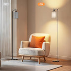 SIBRILLE Floor Lamp with Linen Shade, Dimmable Tall Standing Lamp with Remote Control & 3 Color Temperatures, Modern Floor Lamps for Living Room Bedroom Office Corner, 9W LED Bulb Included