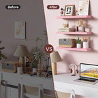 BAYKA Pink Floating Shelves for Wall Set of 3, 15.7in Wood Wall Shelves for Bathroom, Bedroom, Living Room Decor Organize, Hanging Shelf for Books/Storage/Display with 22lbs Capacity