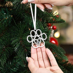 Set of 3 Christmas Hanging Ornaments - Silver Pawprint Christmas Ornaments Tree Decor for Xmas Tree Gift Decorative Hanging Ornaments Hanging Pendants (3, Silver Pawprint)