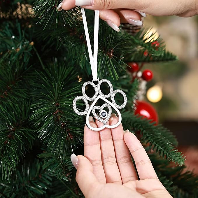 Set of 3 Christmas Hanging Ornaments - Silver Pawprint Christmas Ornaments Tree Decor for Xmas Tree Gift Decorative Hanging Ornaments Hanging Pendants (3, Silver Pawprint)