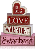Lineshading 4 Pcs Valentine Table Decoration Wooden Be Mine Heart Decor Valentine Day Tiered Tray Decor Valentine's Day Centerpiece Red Pink White Heart Block Signs Gift for Farmhouse Home Kitchen