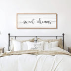 Sweet Dreams Wall Decor Above Bed 41.3''×15'' Large Farmhouse Wall Decor for Bedroom Guest Room Decor Framed Wood Wall Art Rustic Master Bedroom Wall Decoration (brown frame)