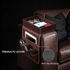 SITHON Sofa Remote Control Holder with Detachable Tray - [Non Slip] PU Leather Chair Couch Armrest Organizer Caddy with 5 Pockets for Magazines Phone iPad TV Remote Game Controller Eyeglasses (Brown)